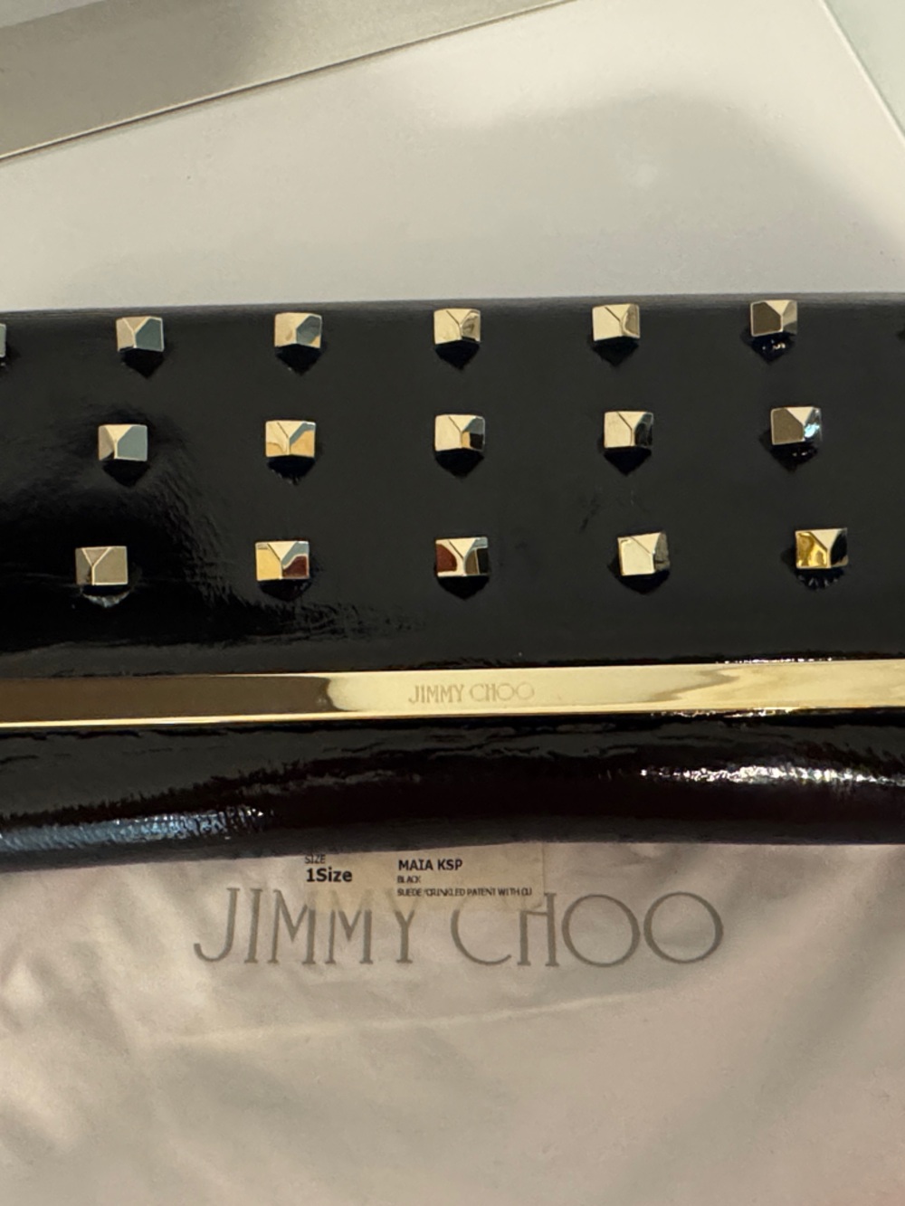 Jimmy Choo Black Patent Clutch with Gold Studs
